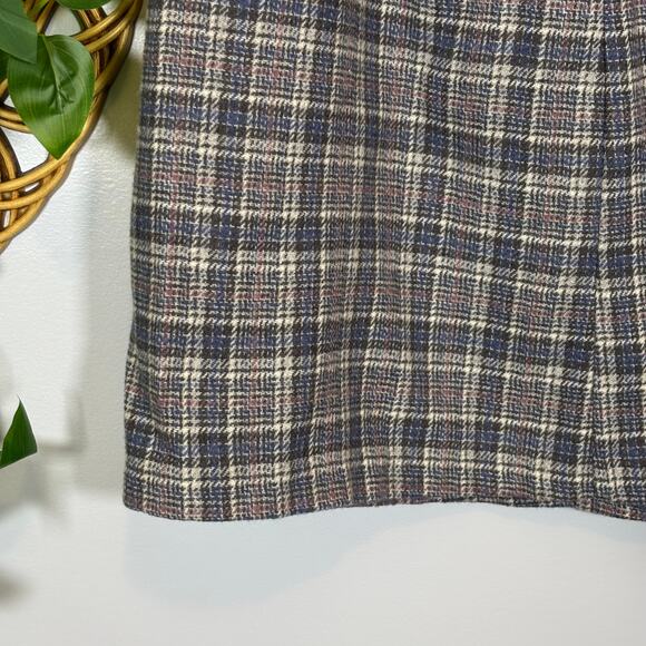 Vtg Plaid Skirt Blue Gray Check Knee-Length 80s Academia with Belt | Soft Summer - Picture 5 of 8